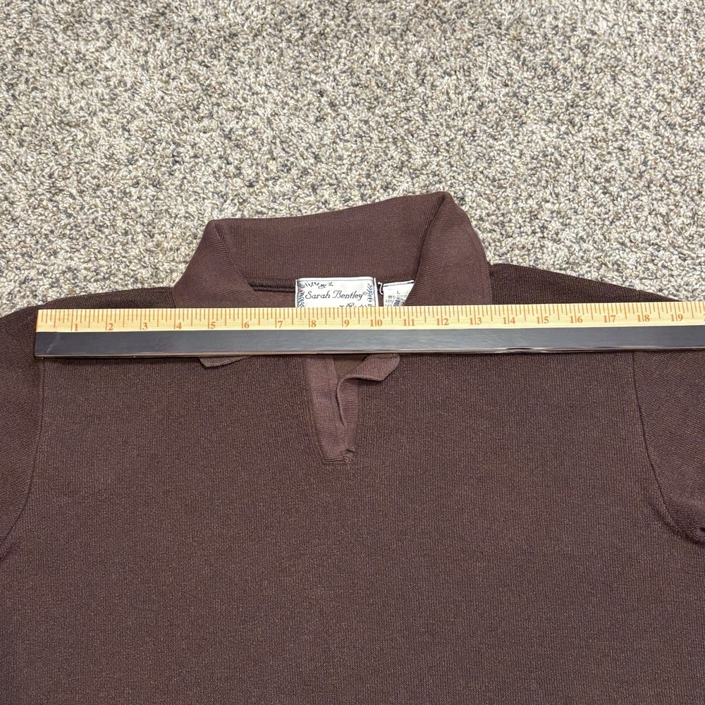 Vintage Sarah‎ Bentley Brown Knit Polo Shirt Women L Long Sleeve Cotton Blend - Picture 7 of 10